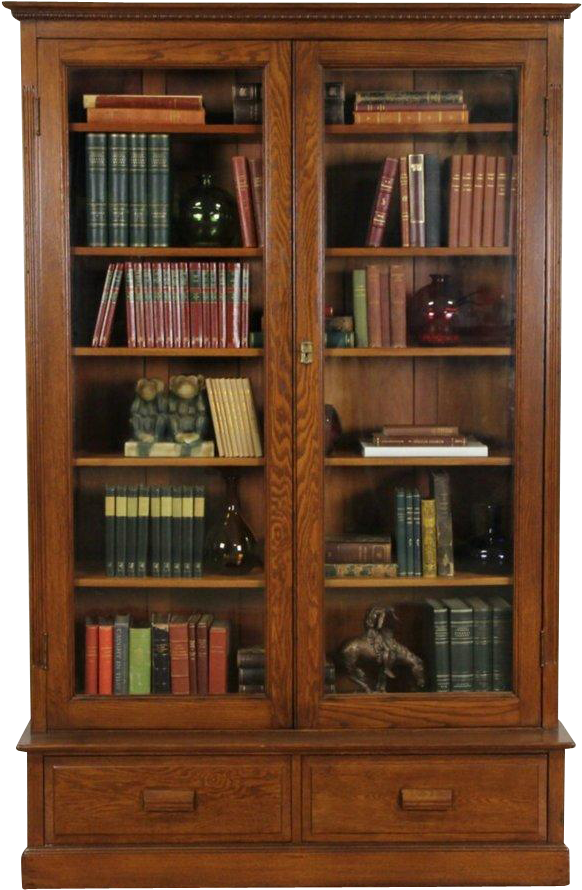 Classic Wooden Bookcasewith Glass Doors PNG