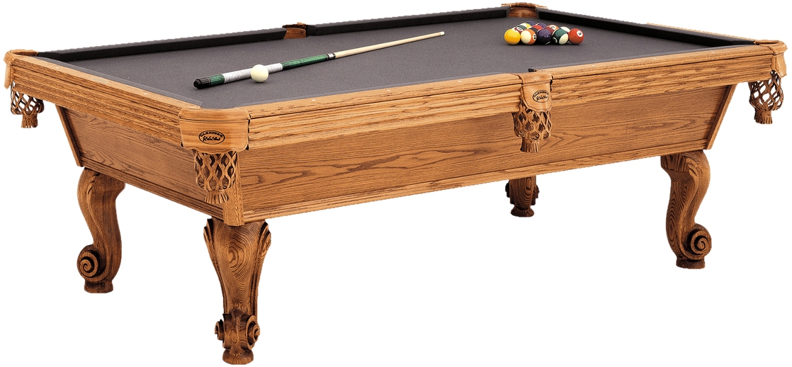 Classic Wooden Pool Table With Cues And Balls PNG