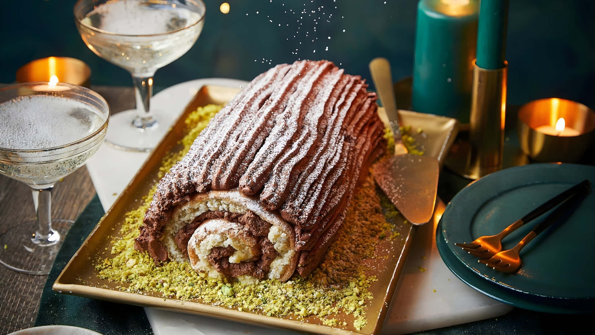 Classic Yule Log Cake Wallpaper