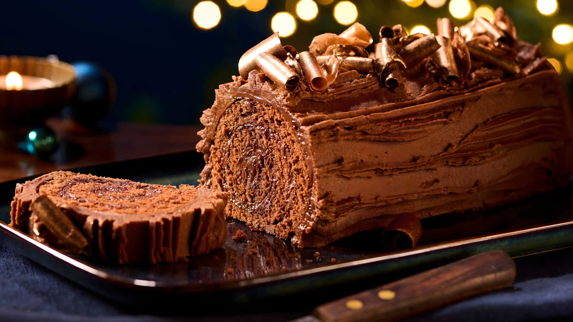 Classic Yule Log Cake Wallpaper