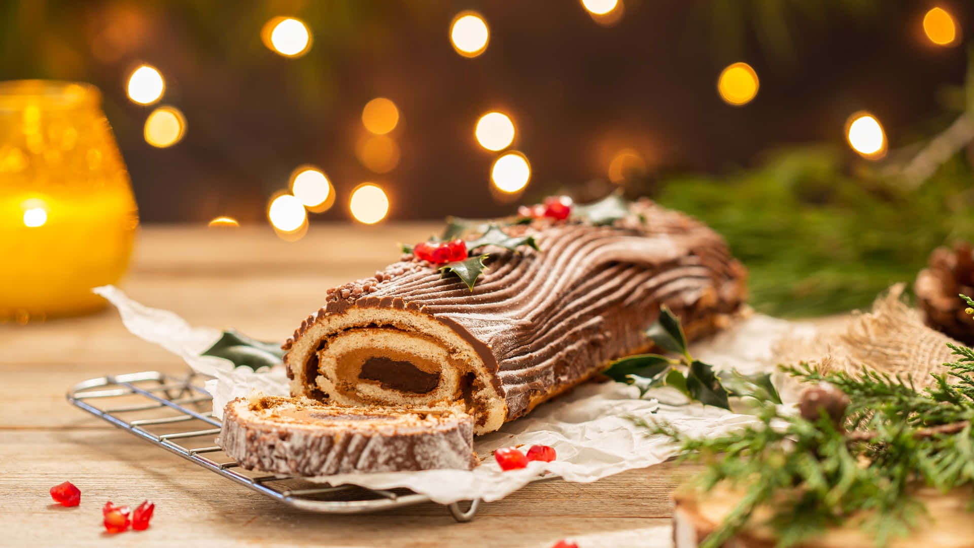 Classic Yule Log Cake Wallpaper