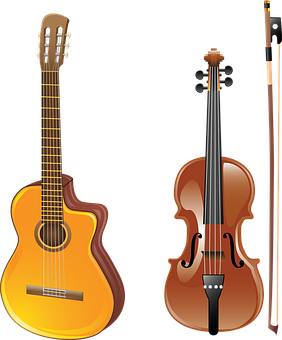 Classical Guitarand Violin Illustration PNG