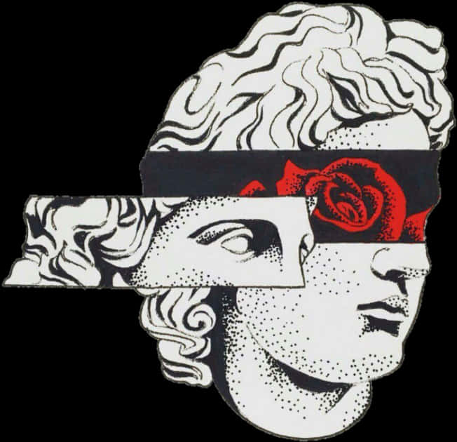 Classical Sculpturewith Red Rose Blindfold PNG