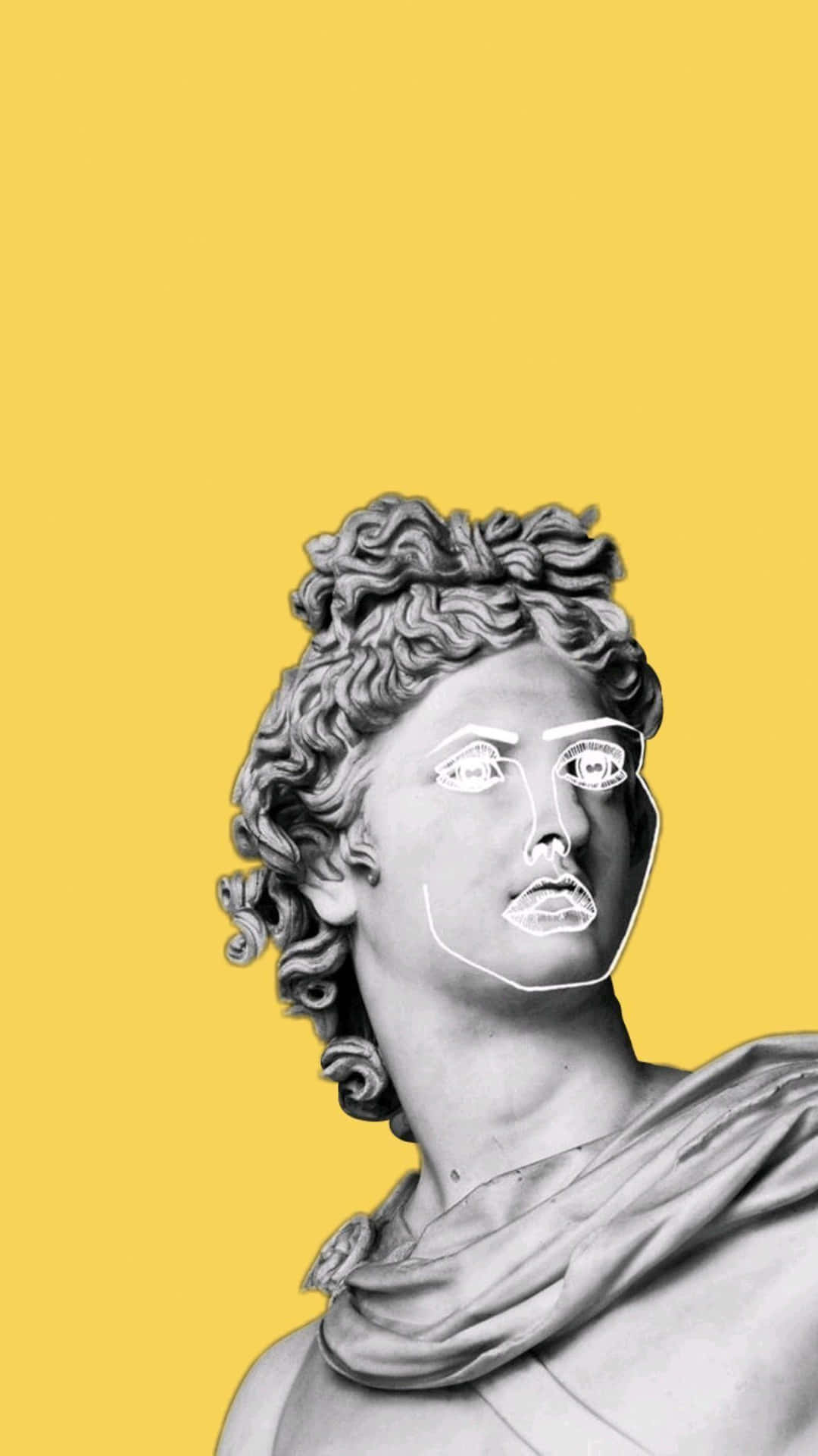Classical Statuewith Modern Glasses Yellow Background Wallpaper