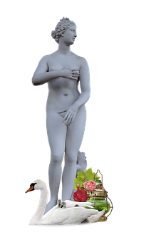 Classical Statuewith Swanand Flowers PNG