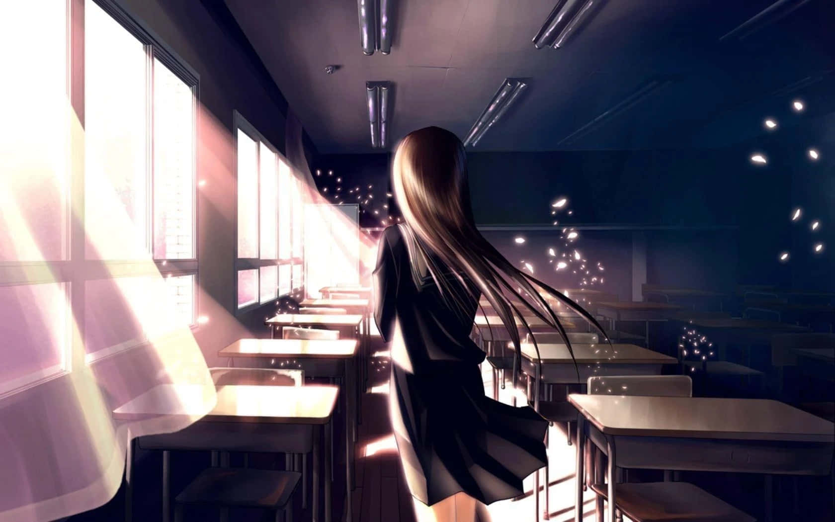 Anime Academy Girl In Classroom Background