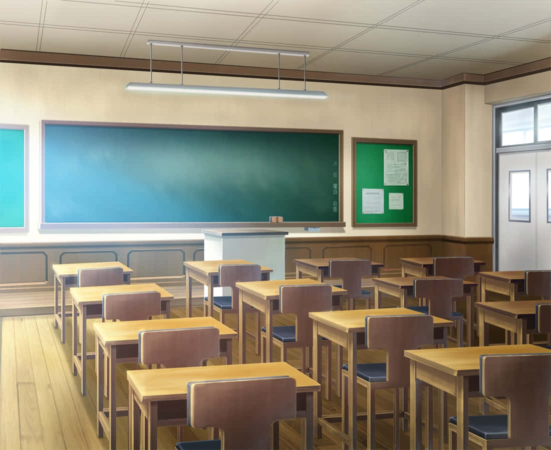 Empty Anime Style Classroom Background