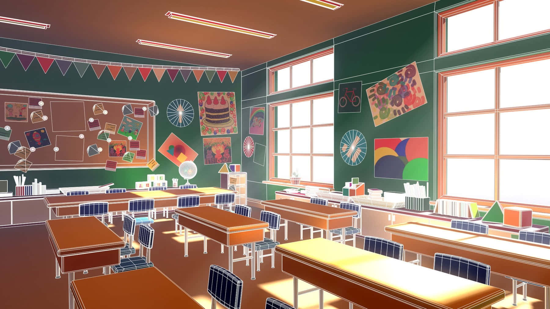 3D Model Cartoon Classroom Background