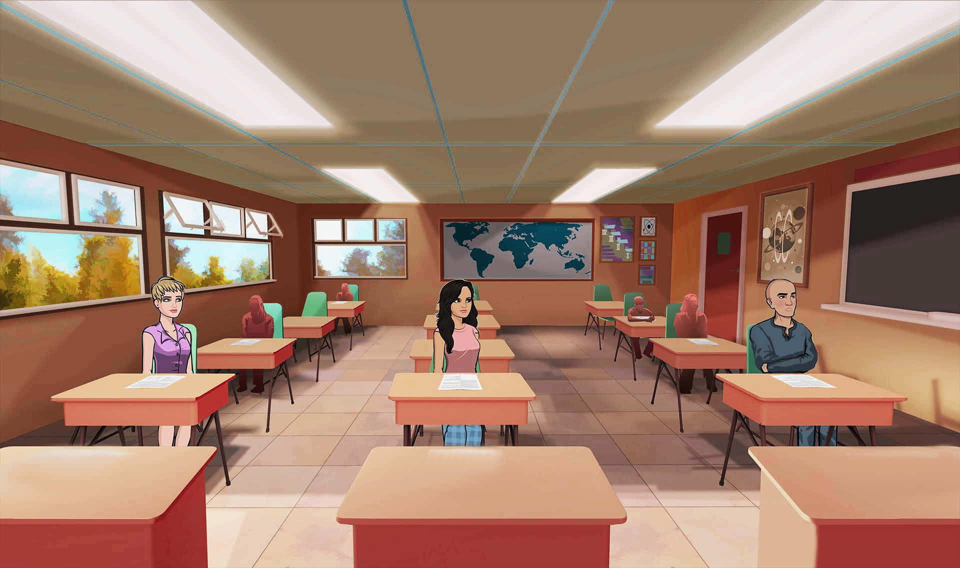 Classroom With Students Vector Art Background