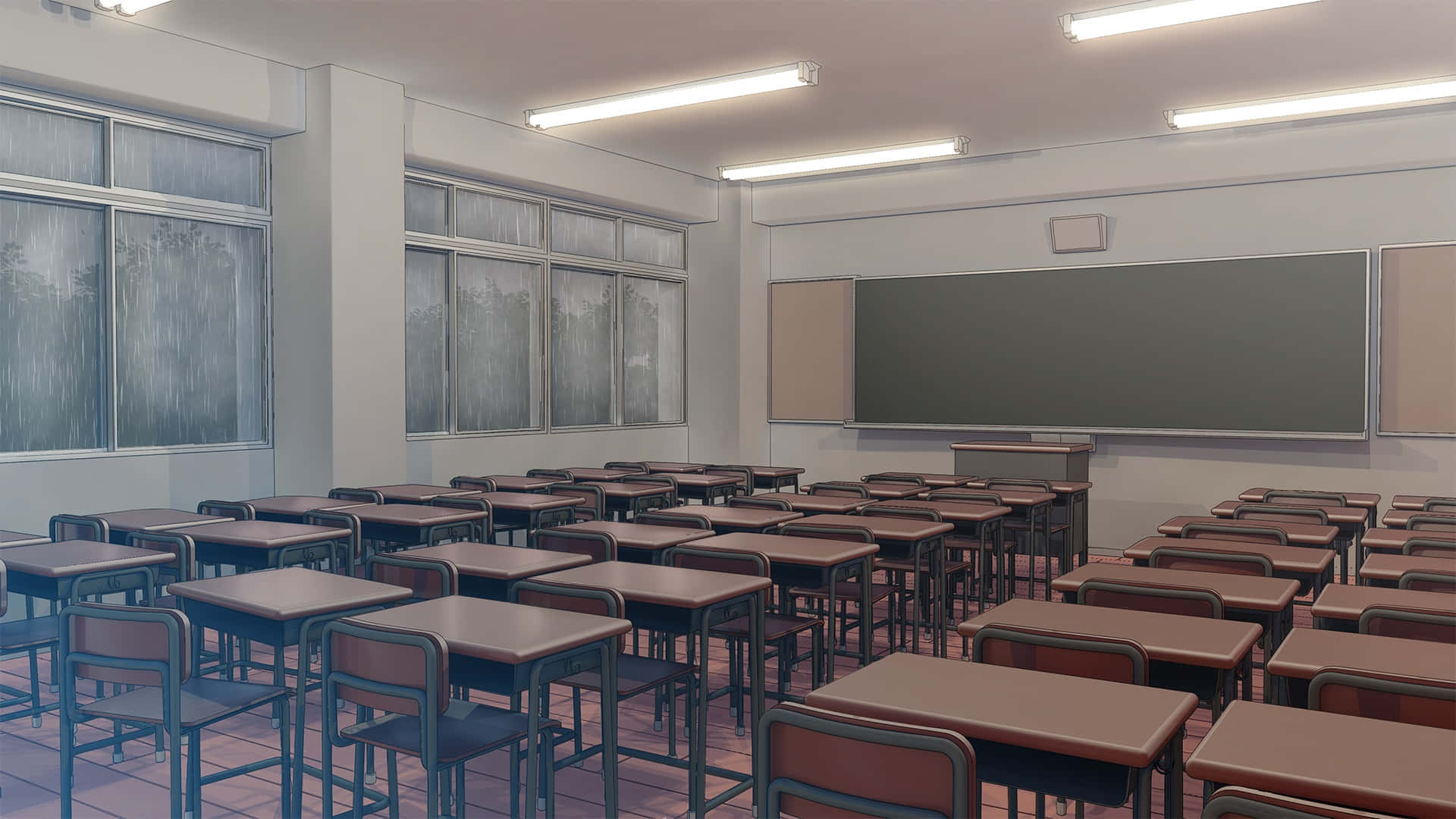 Empty Classroom During Rainy Day Background