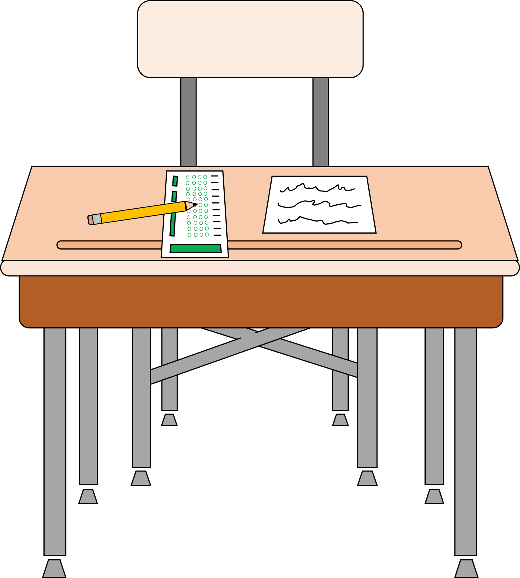 Classroom Desk With Test Paperand Pencil PNG