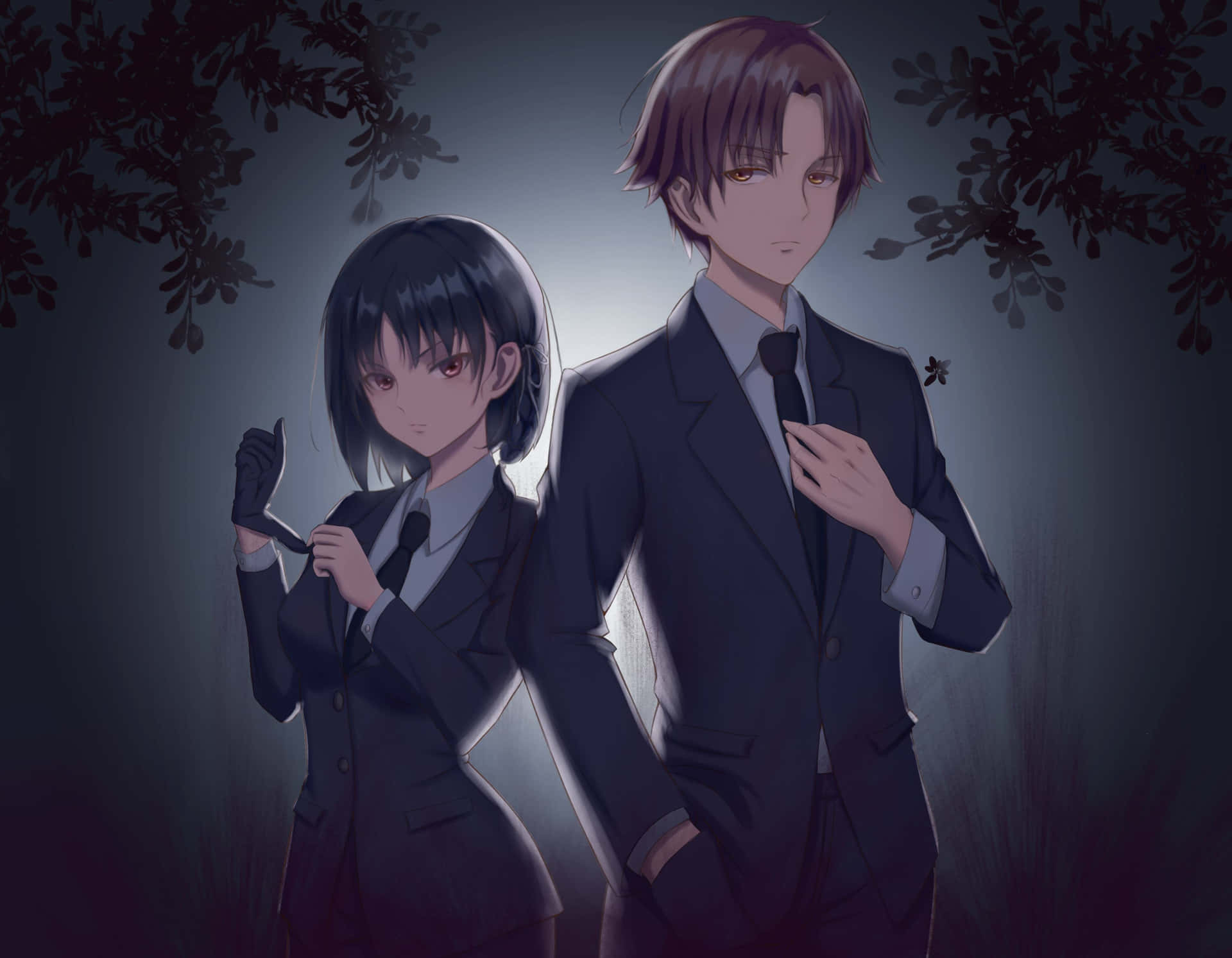 Classroom Of The Elite_ Mysterious Duo_ Nighttime Backdrop Wallpaper