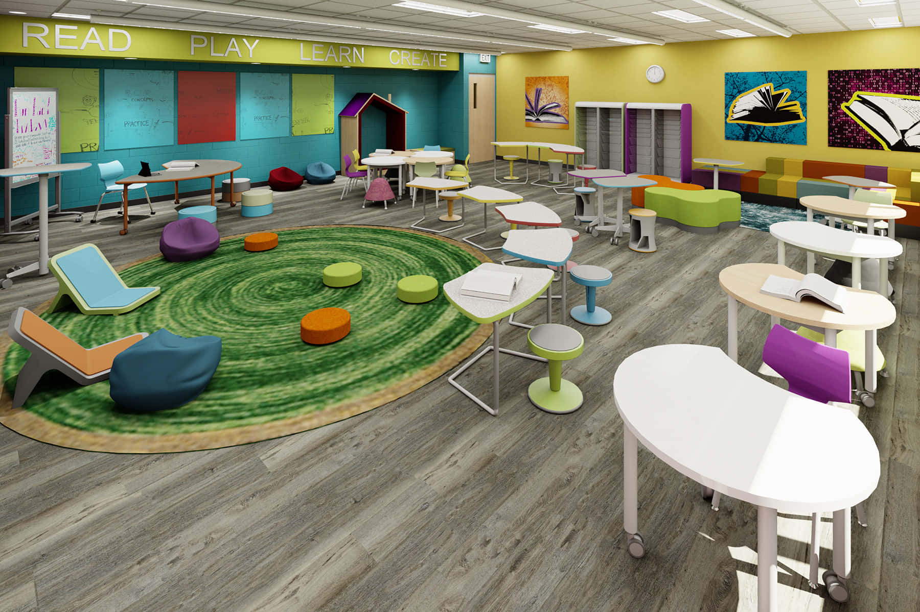 A Classroom With Colorful Furniture