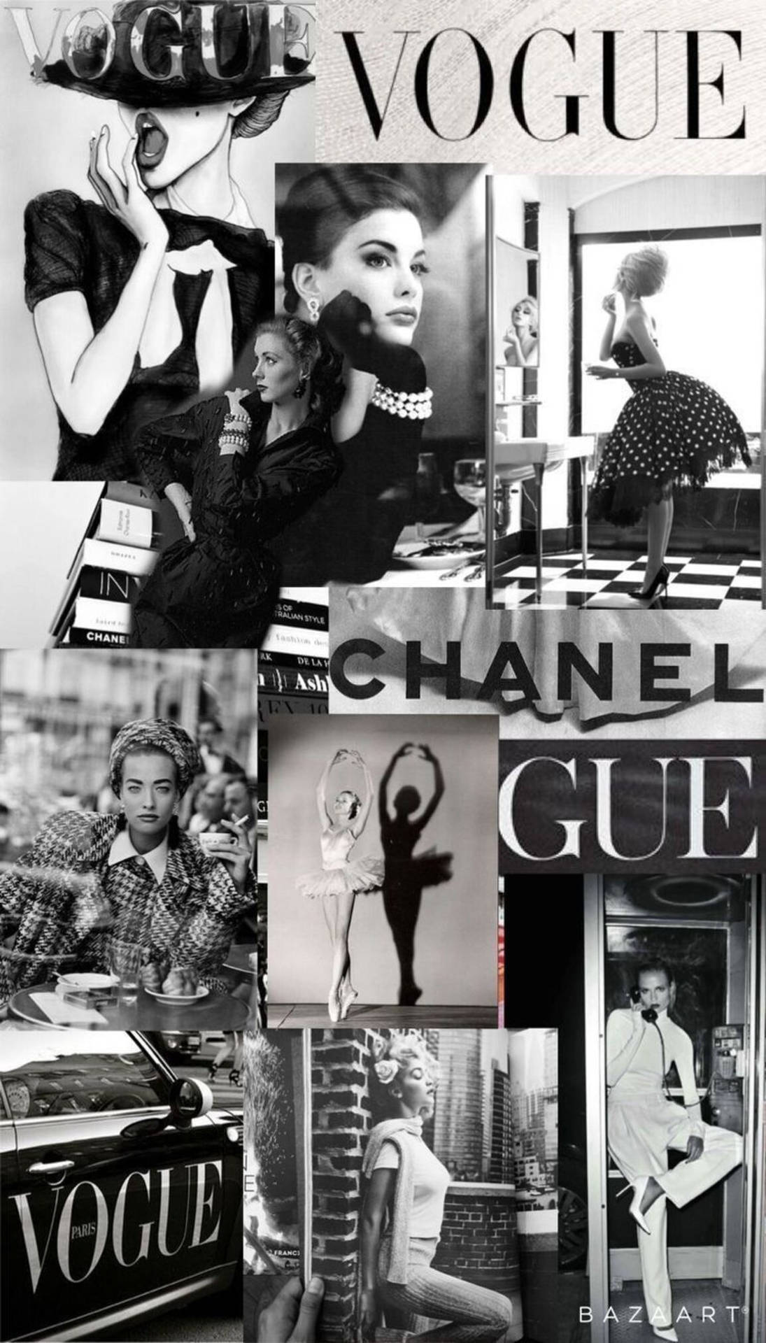Classy greyscale Vogue fashion phone wallpaper.