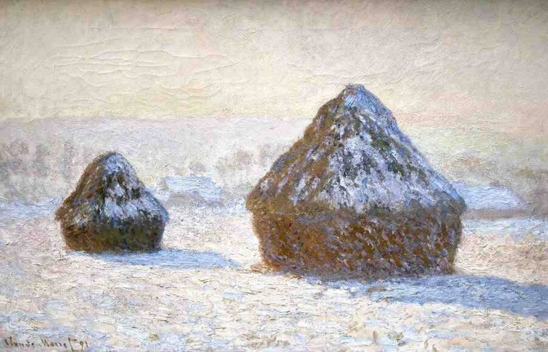 Claude Monet's Haystacks In Snow Wallpaper