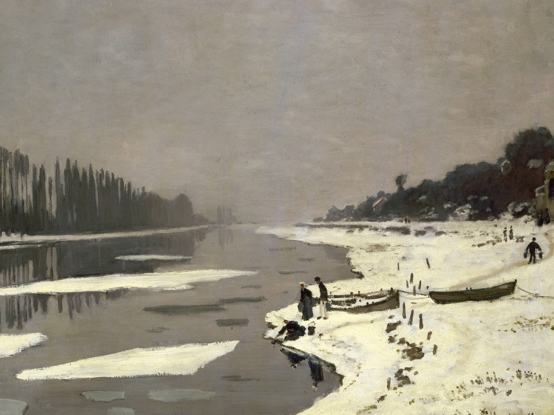 Claude Monet’s Ice Floes Seine At Bougival Wallpaper