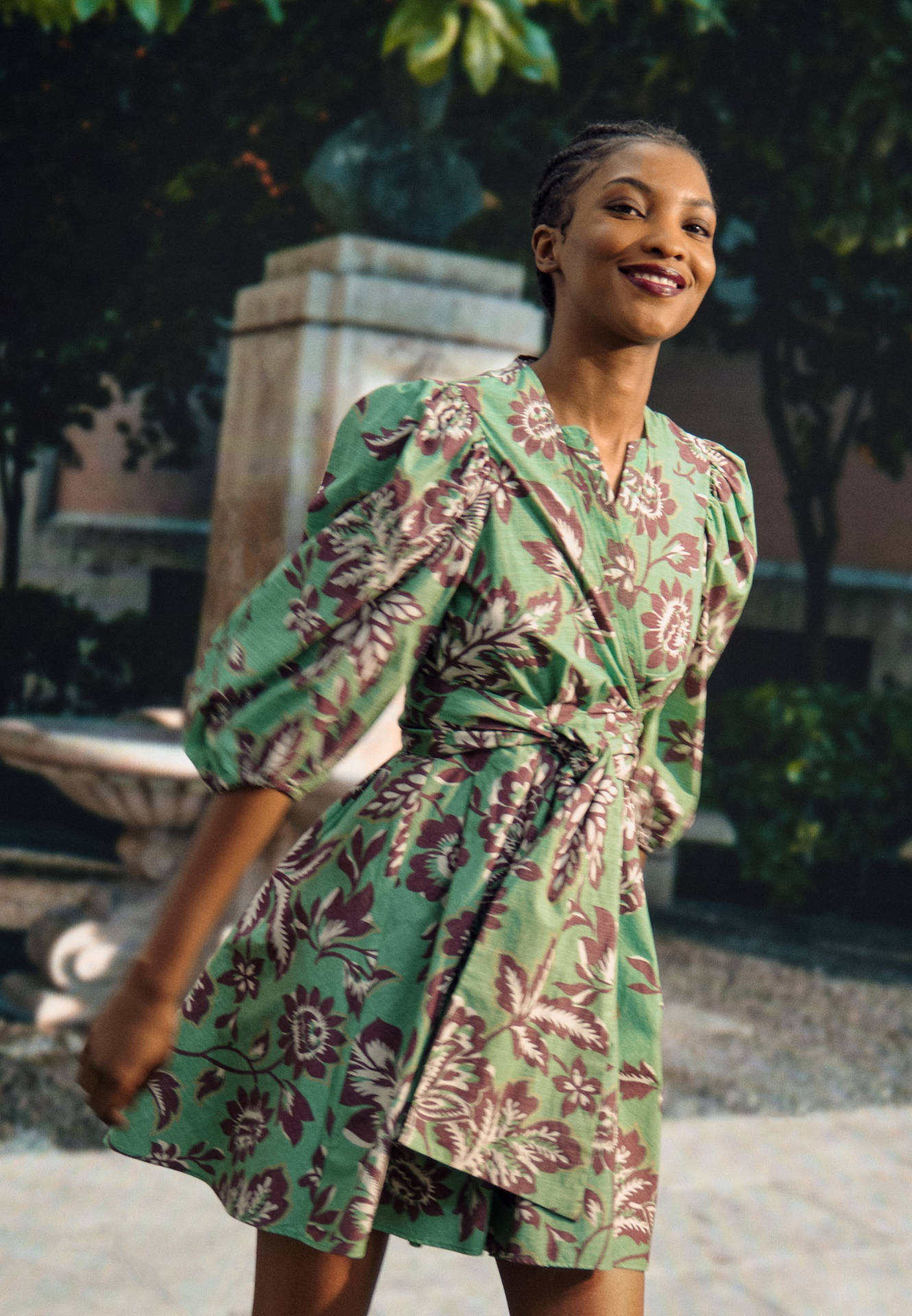 Claudie Pierlot Floral Green Print Dress Wallpaper