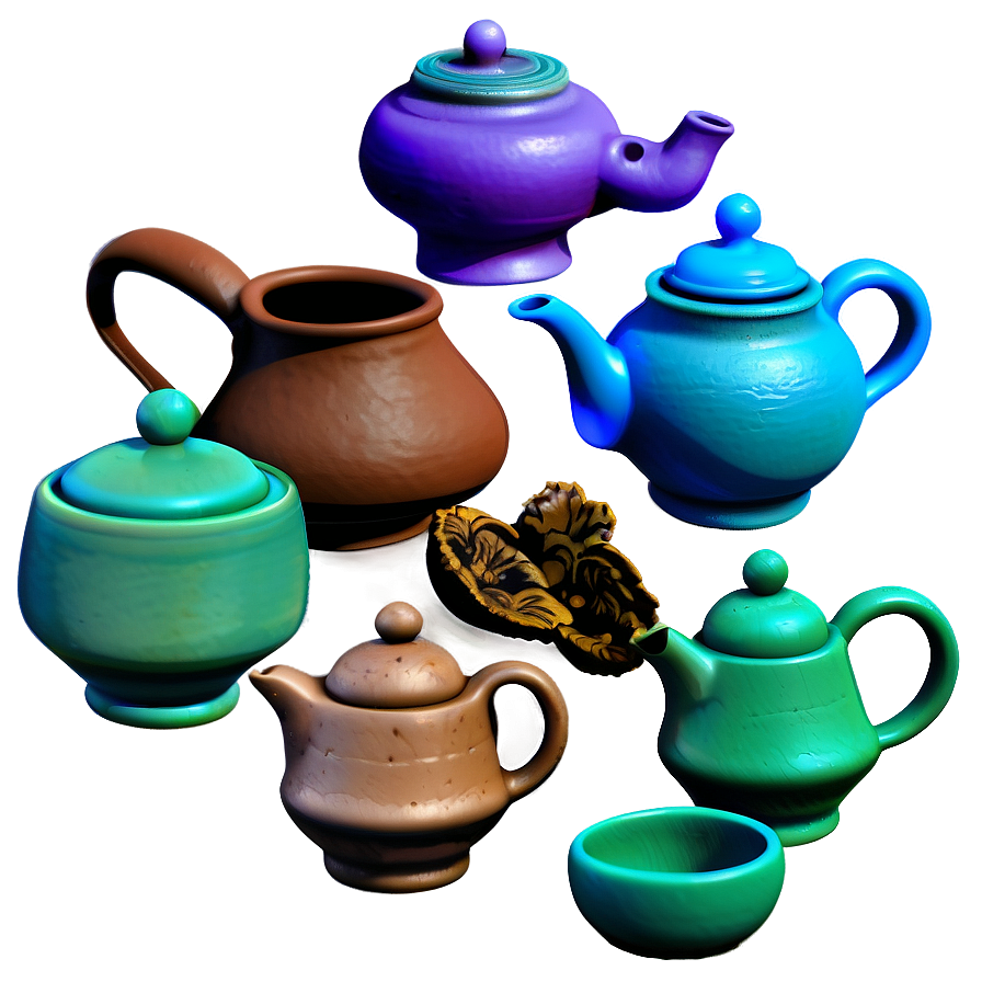 Clay Tea Set Collection Png 06212024 PNG