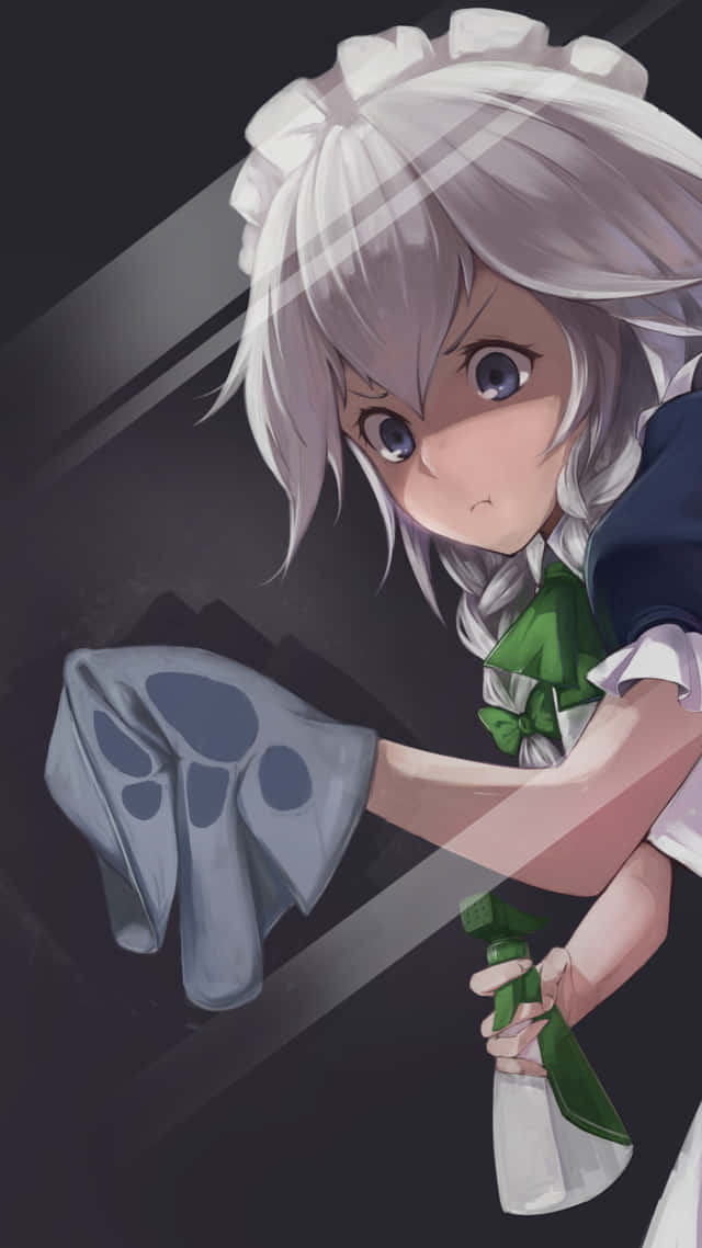 A Girl With White Hair And White Clothes Holding A Cloth Wallpaper