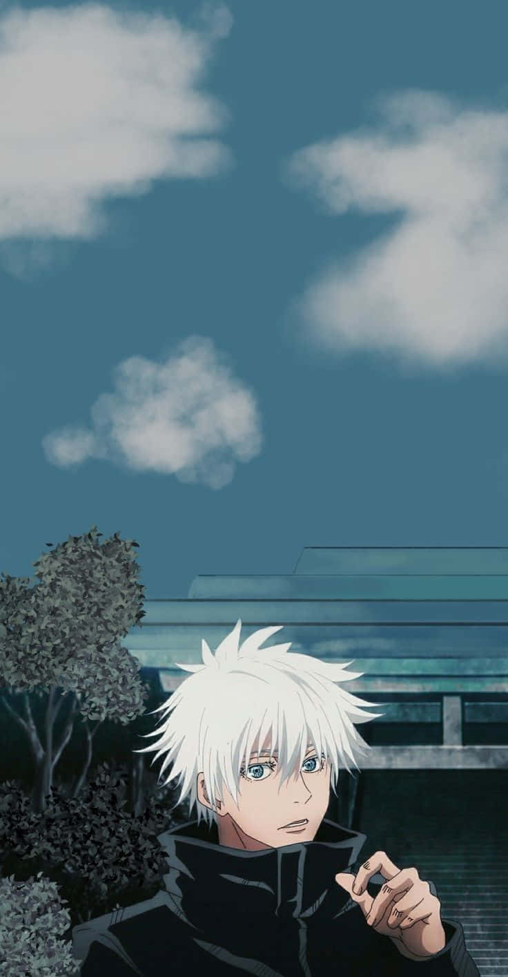 A White Haired Anime Character Standing In The Sky Wallpaper