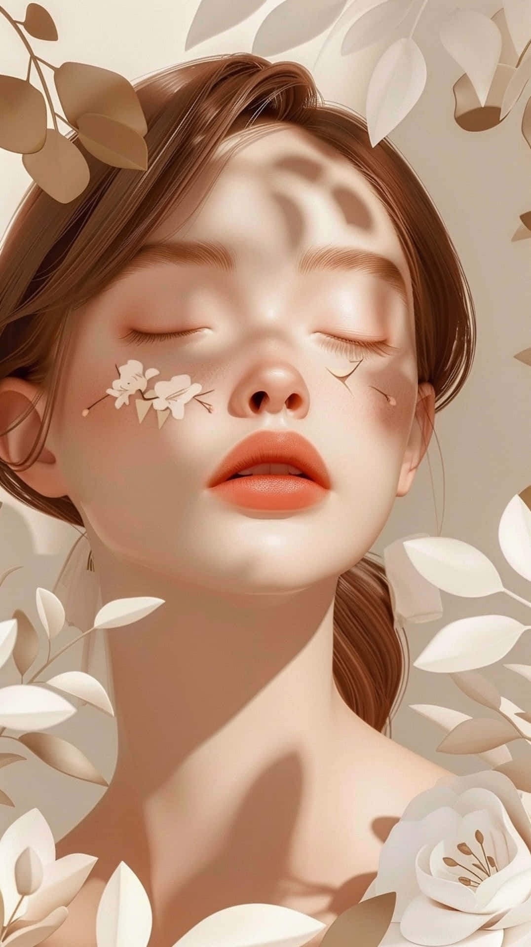 Clean Girl Aesthetic Floral Shadow Portrait Wallpaper