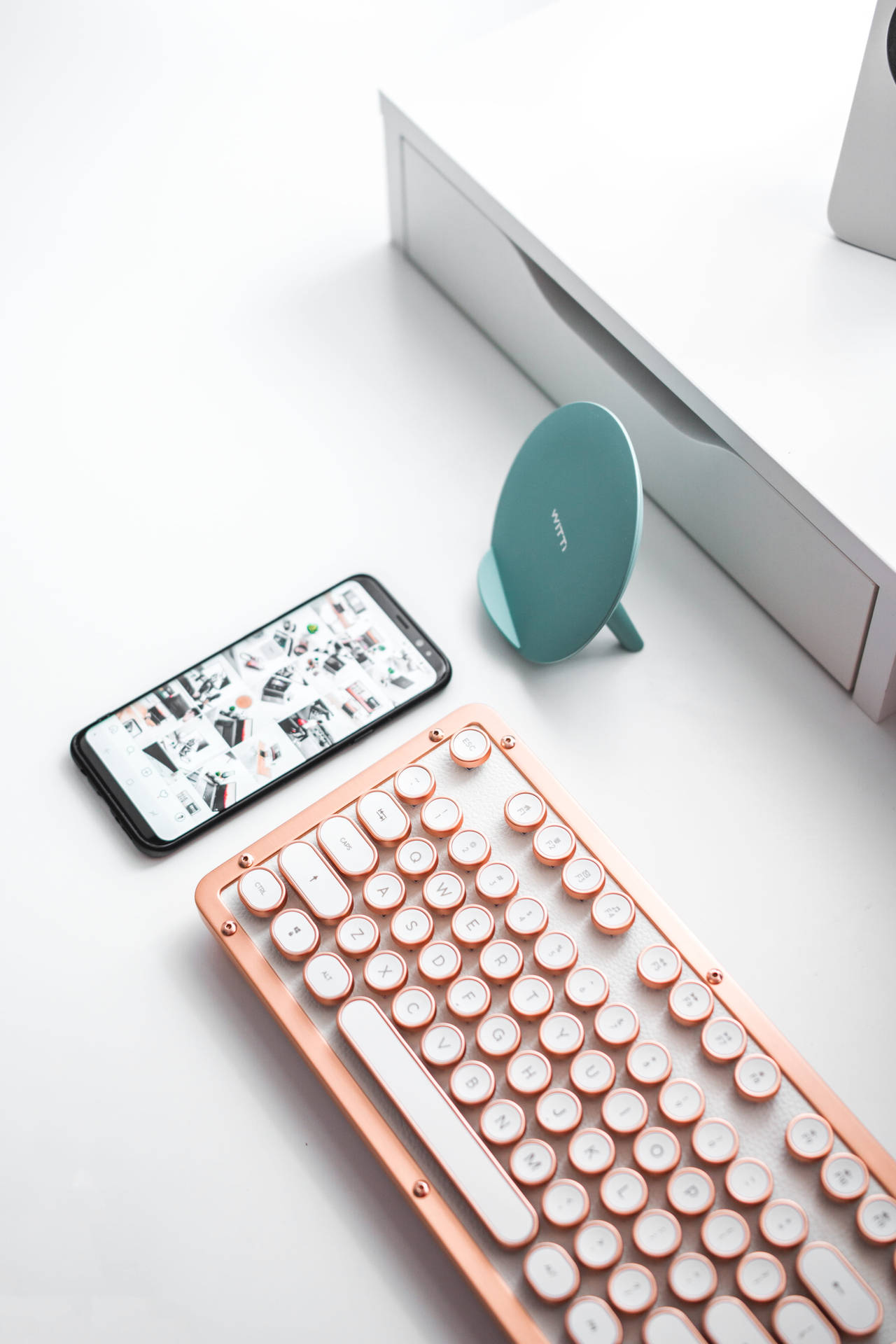Clean Iphone Desk With Keyboard Wallpaper