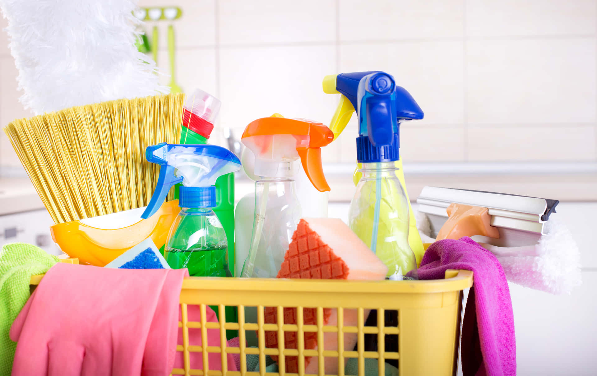 Cleaning Products Yellow Basket Picture
