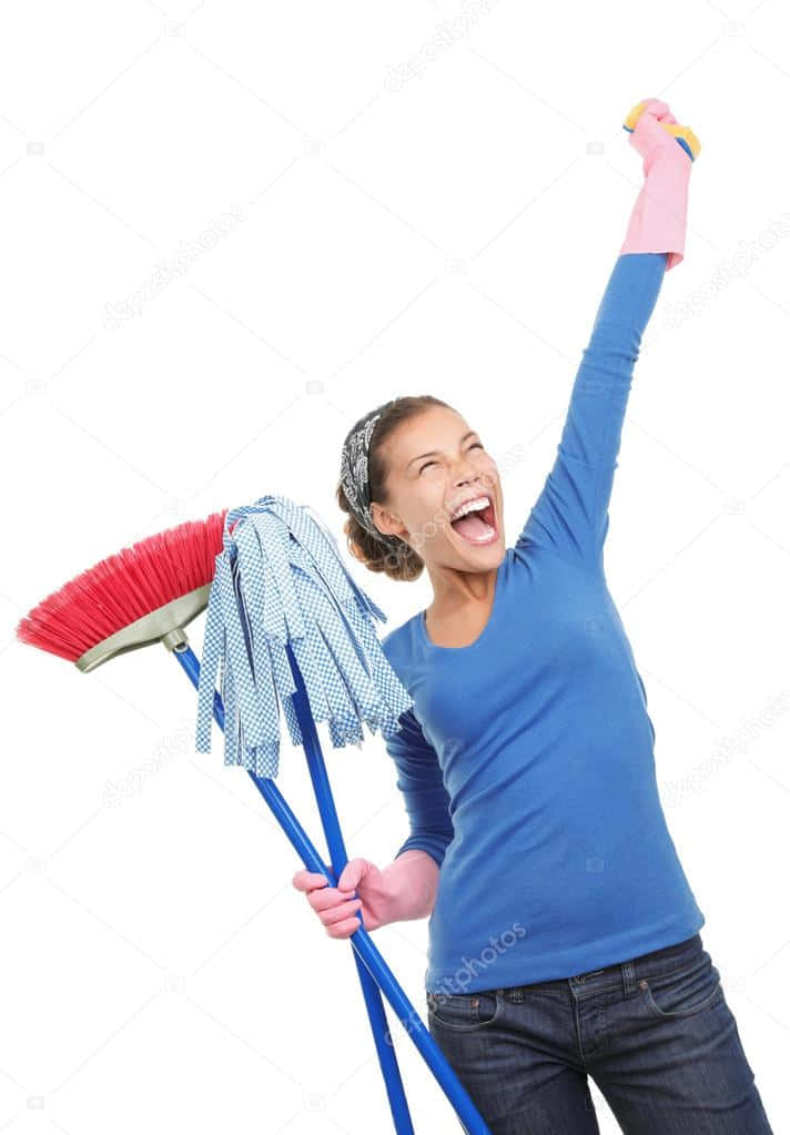 Woman Holding Cleaning Mops Picture
