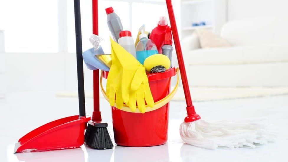 Red Bucket Cleaning Tools Picture