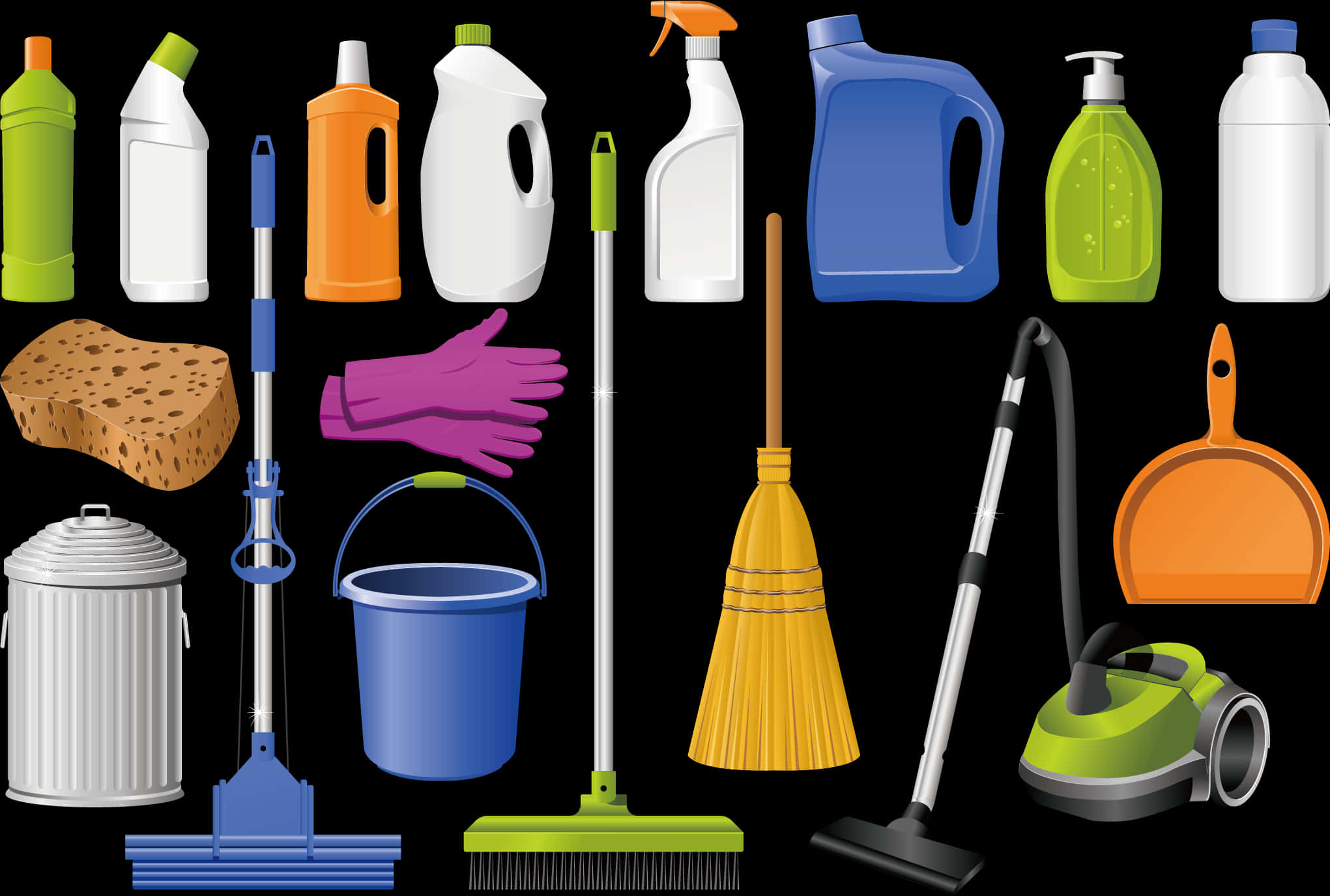 Cleaning Suppliesand Tools Vector Illustration PNG