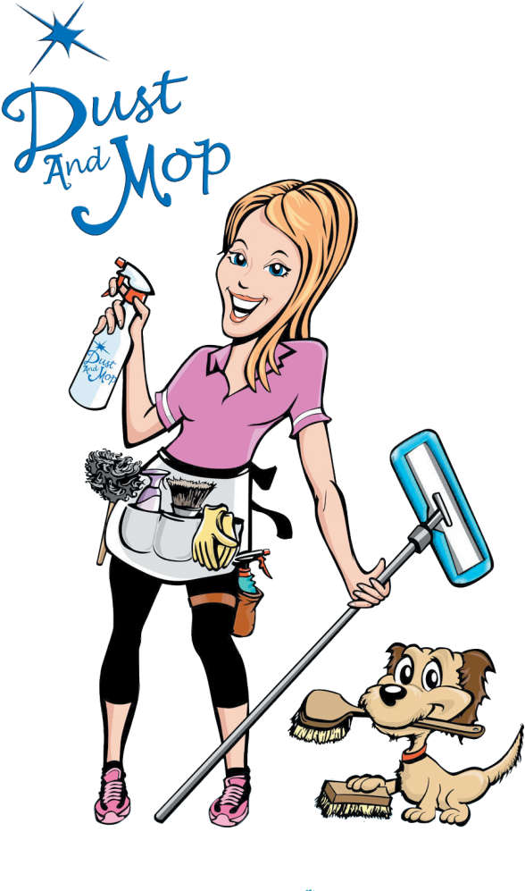 Cleaning_ Service_ Cartoon_ Character_with_ Dog.png PNG