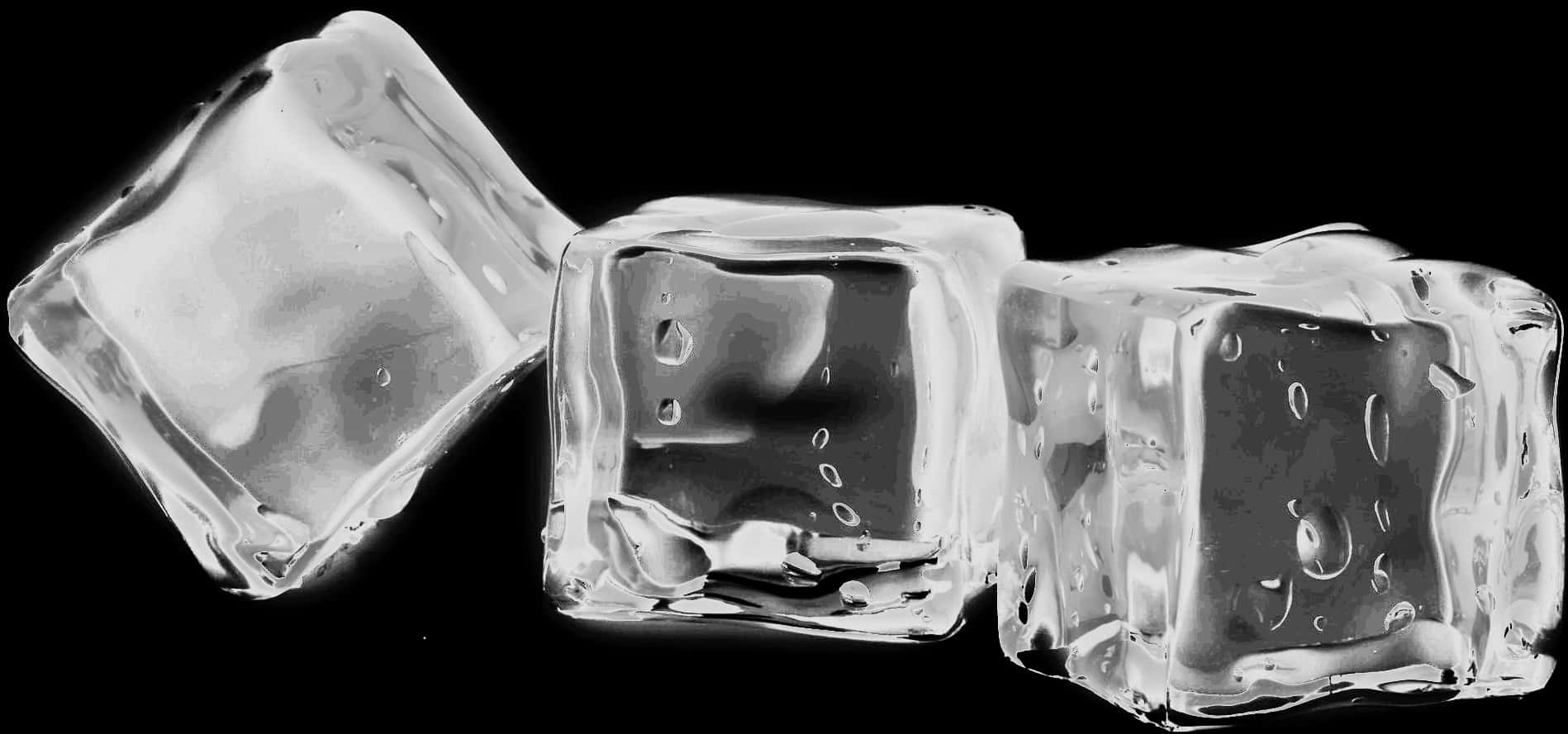 Clear Ice Cubes Black Background PNG