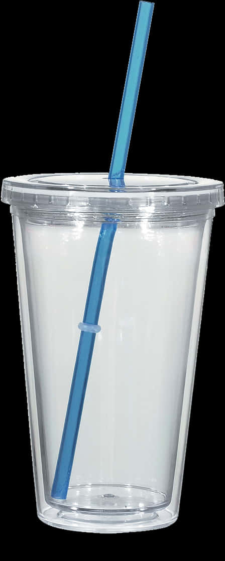 Clear Plastic Tumblerwith Blue Straw PNG