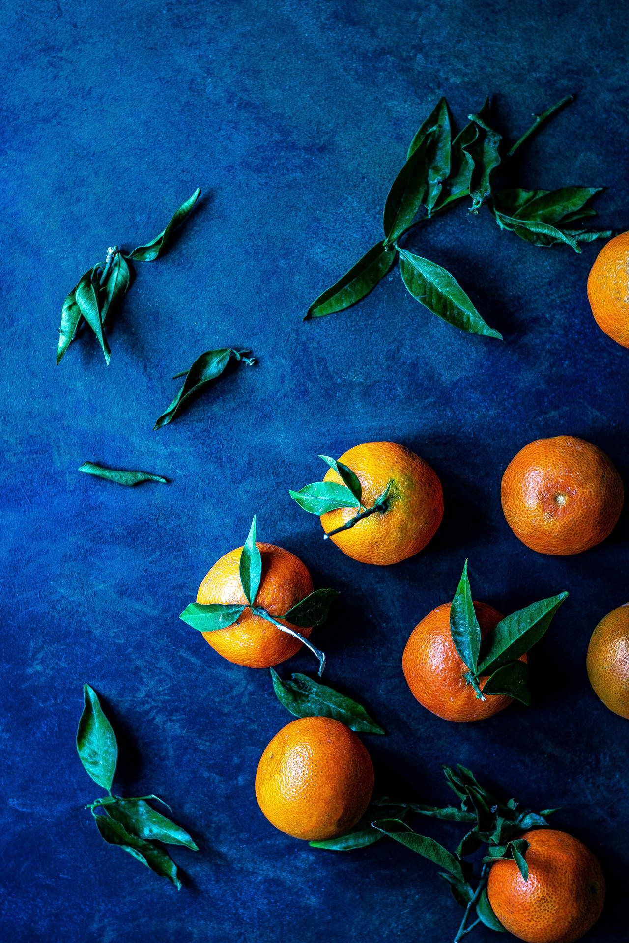 Clementinefrukter Kreativt Upplägg På En Blå Bakgrund. Wallpaper