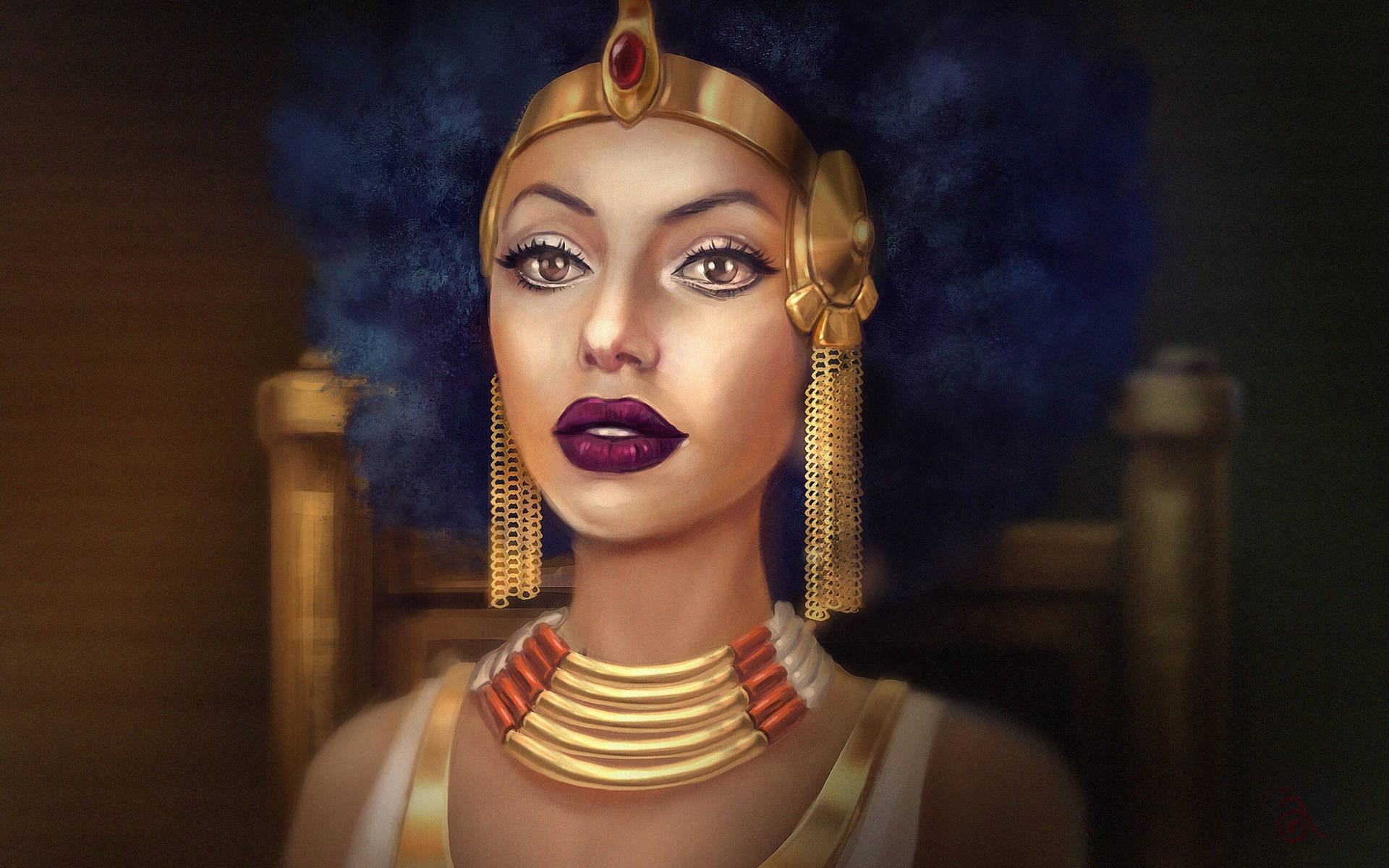 Cleopatra Med Blå Afro Wallpaper