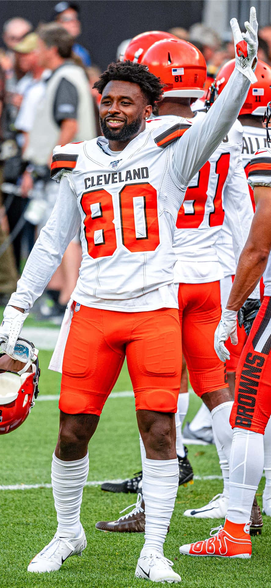 Cleveland Browns Player Celebrating On Field Wallpaper