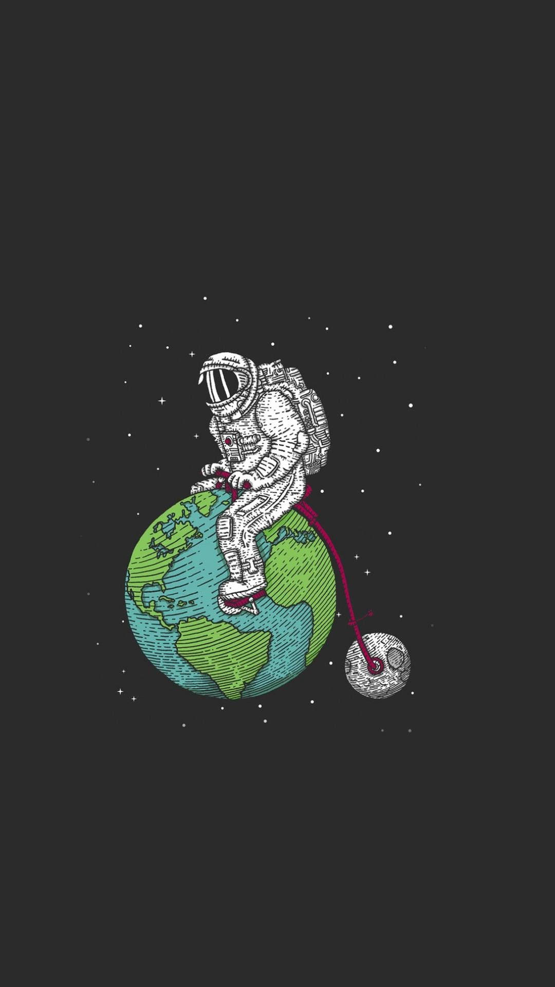 Clever Astronaut Cycling Wallpaper