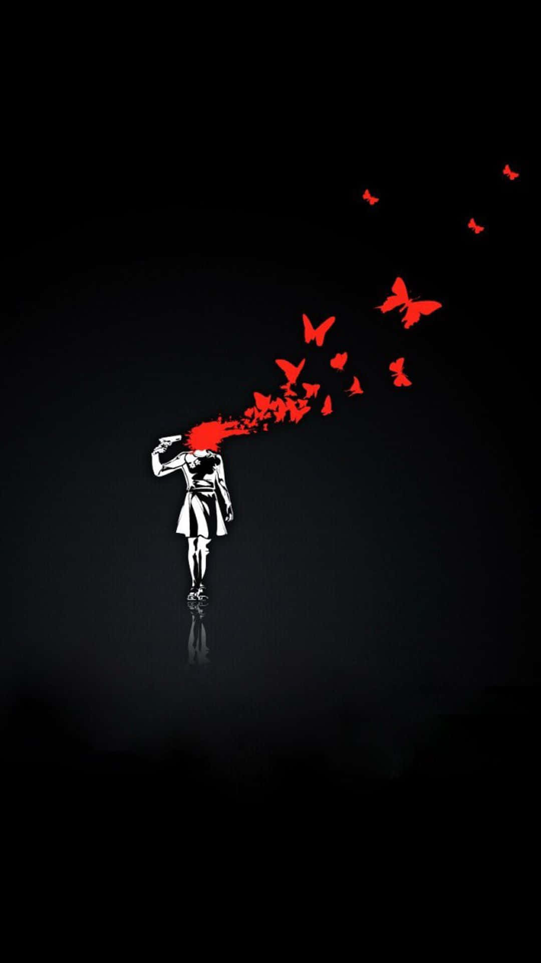 A Man With A Red Head And Wings Flying In The Dark Wallpaper