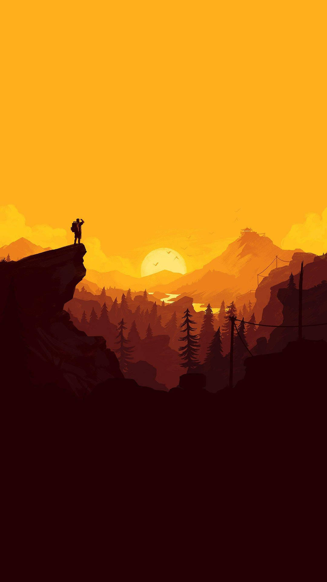 Cliff Overlooking Wilderness Illustration Art Wallpaper