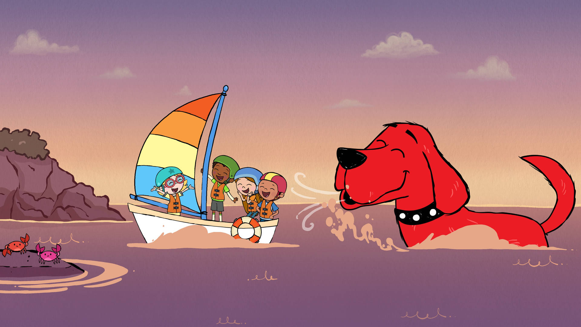 Clifford The Big Red Dog At The Sea Background