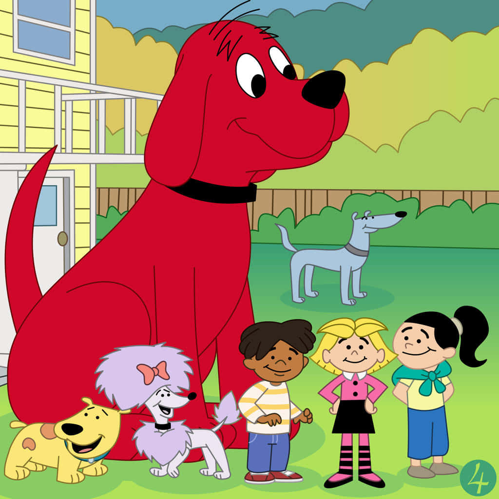A Cartoon Of A Big Dog With Children