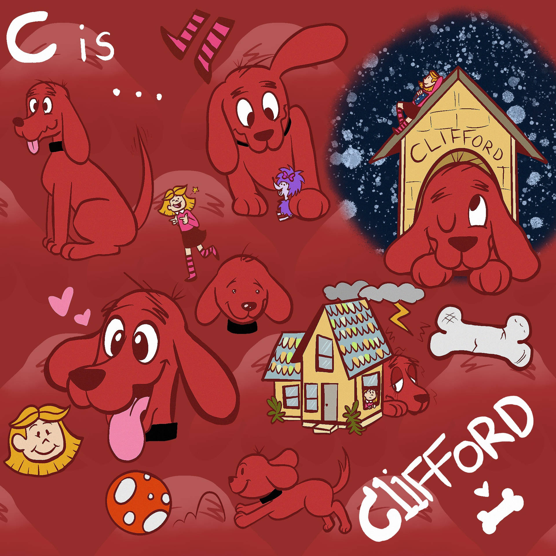 Clifford The Big Red Dog Graphic Art Background