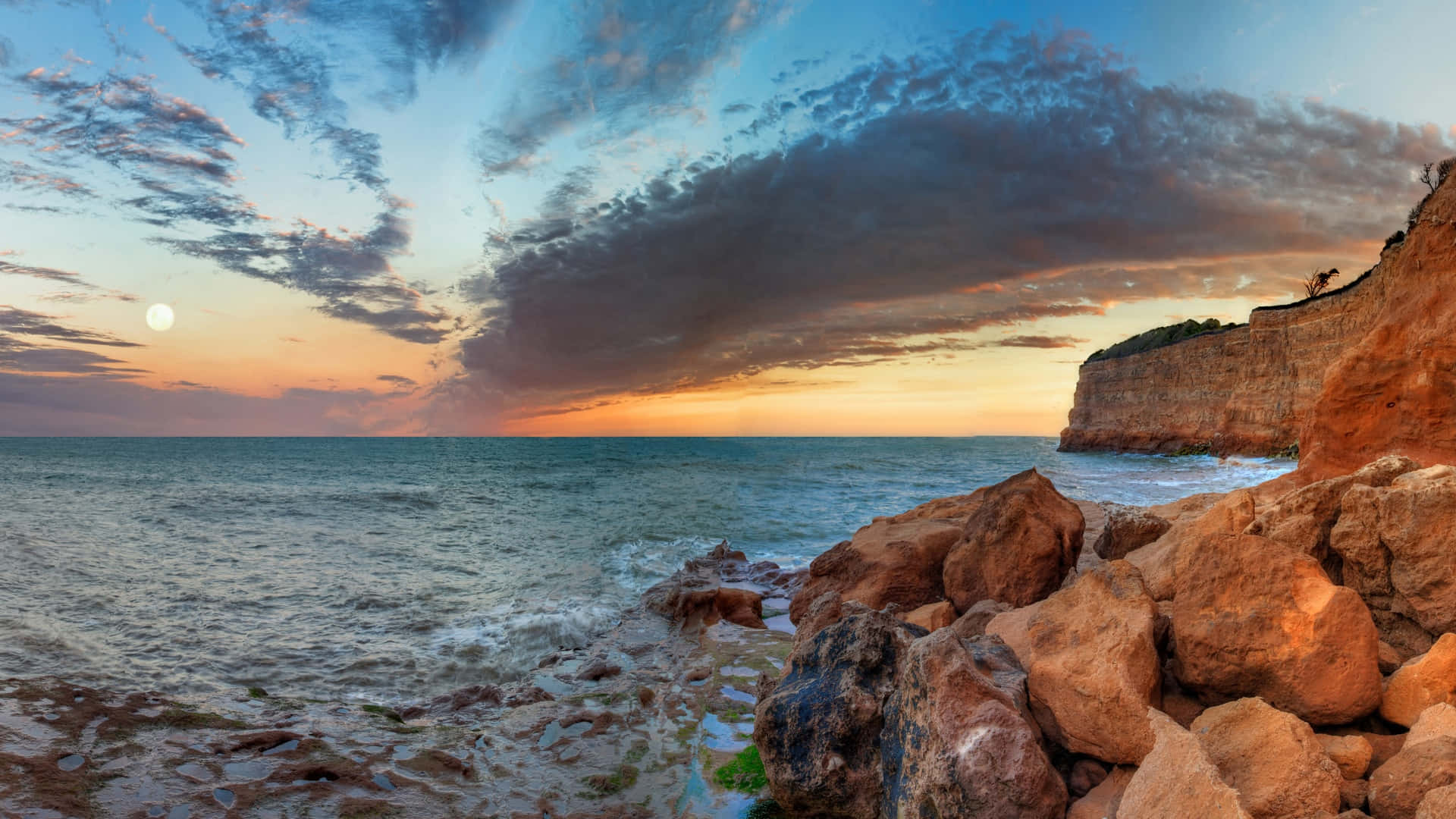 Klifzijde Zonsondergang Panorama Achtergrond