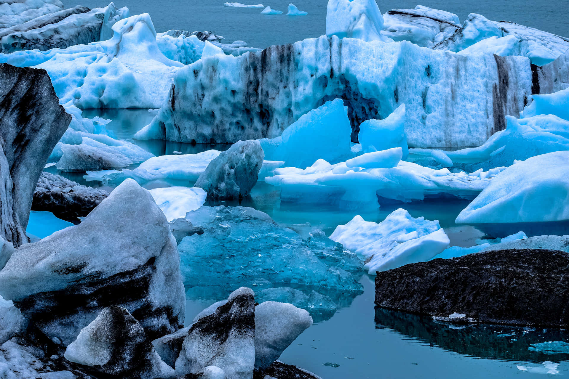 Isbillede af isklumper og klimaændringer