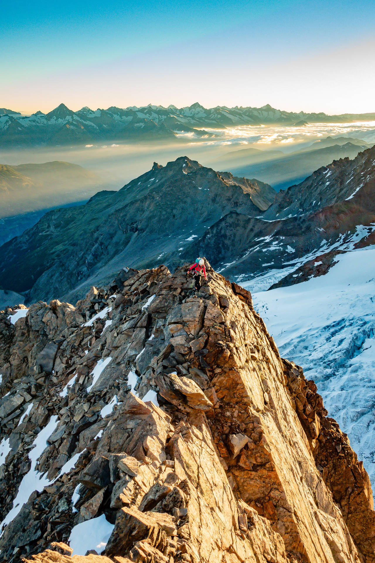 Climber, Traveler, Rocks, Snow, Snowy Wallpaper