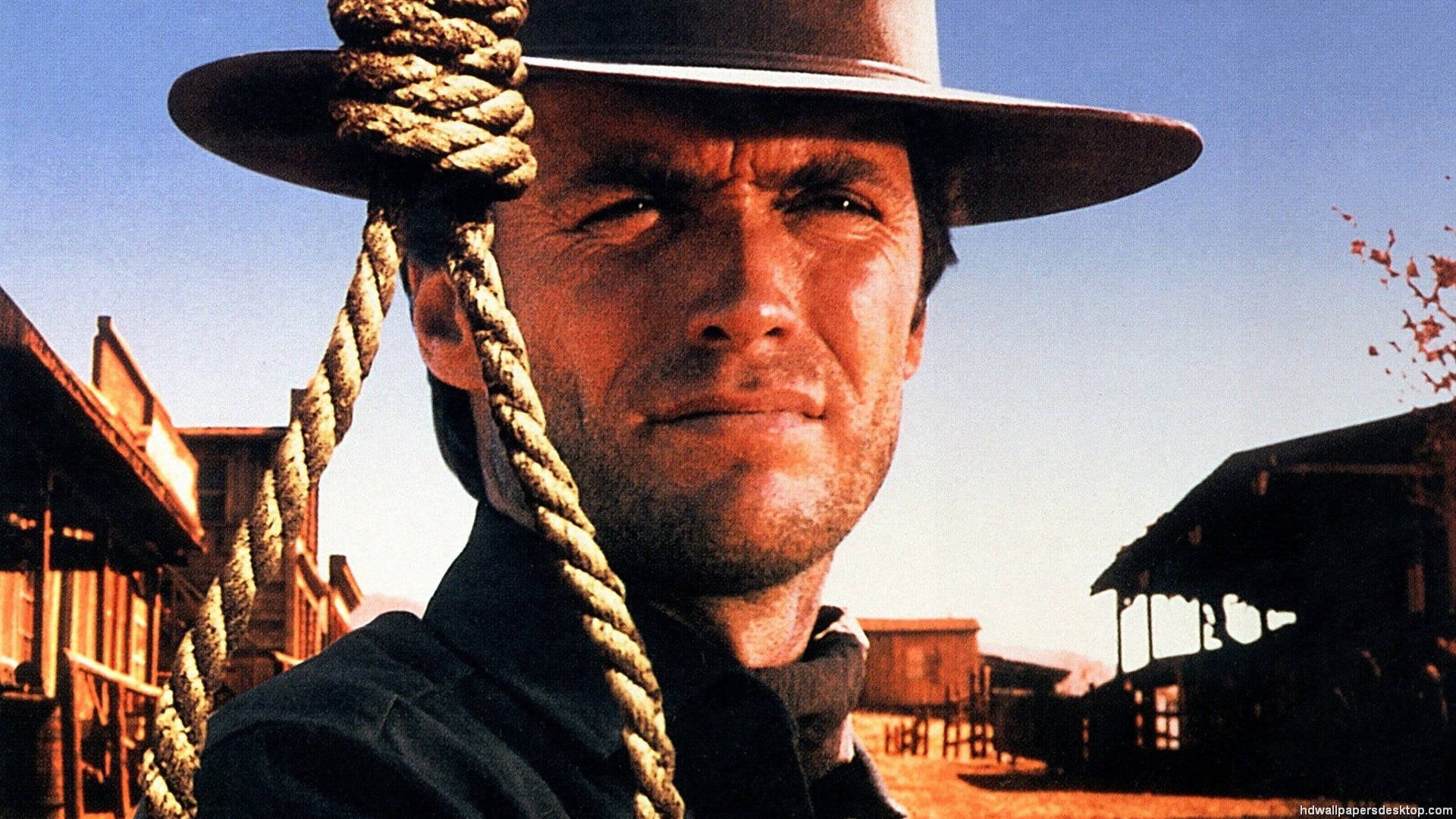 Pósterde Clint Eastwood En El Bueno, El Malo Y El Feo Con La Soga Fondo de pantalla