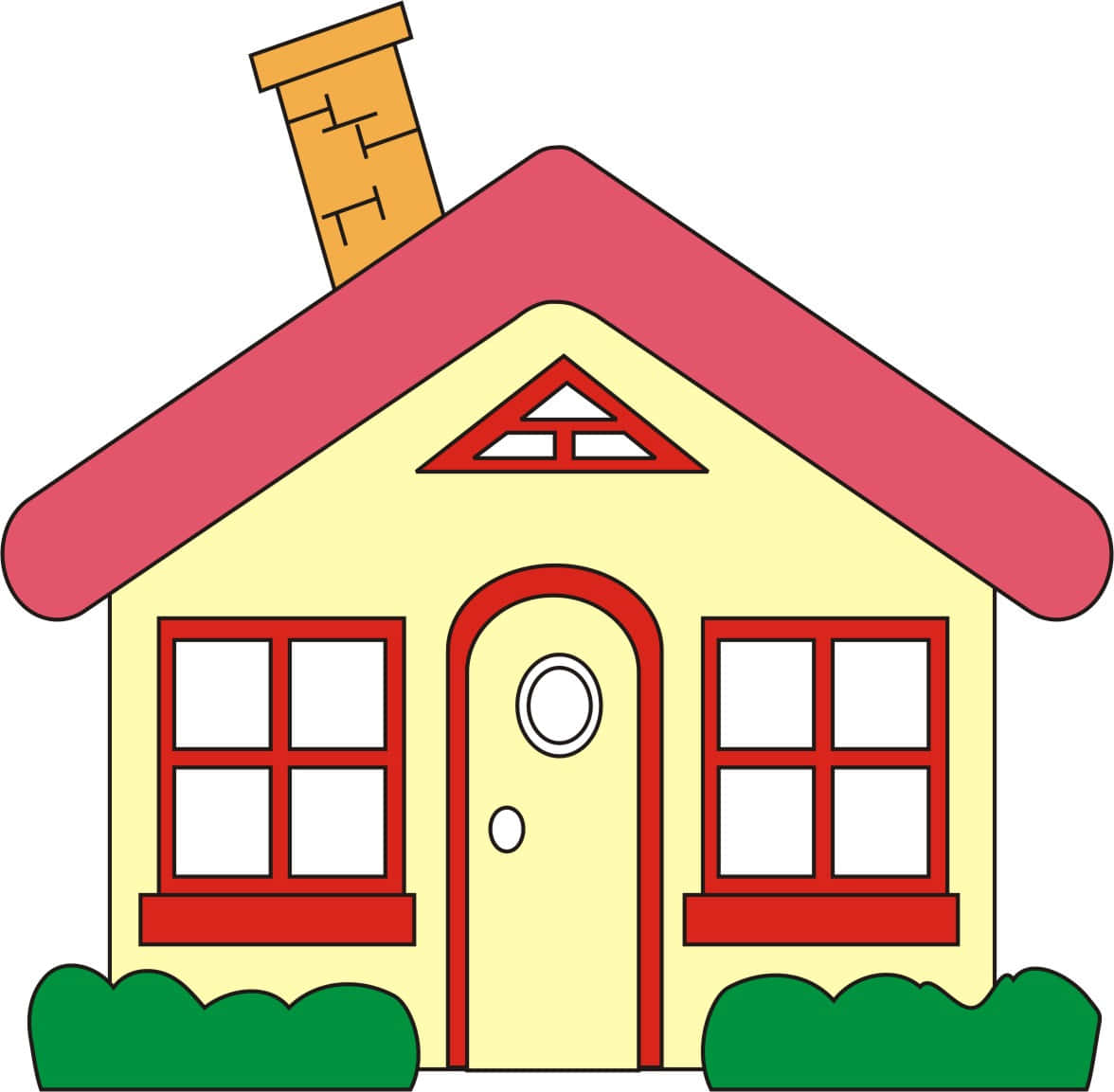 A Cartoon House With A Red Roof And Chimney