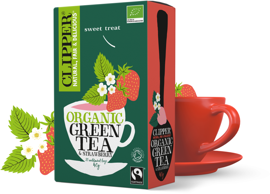 Clipper Organic Green Tea Strawberry Packaging PNG