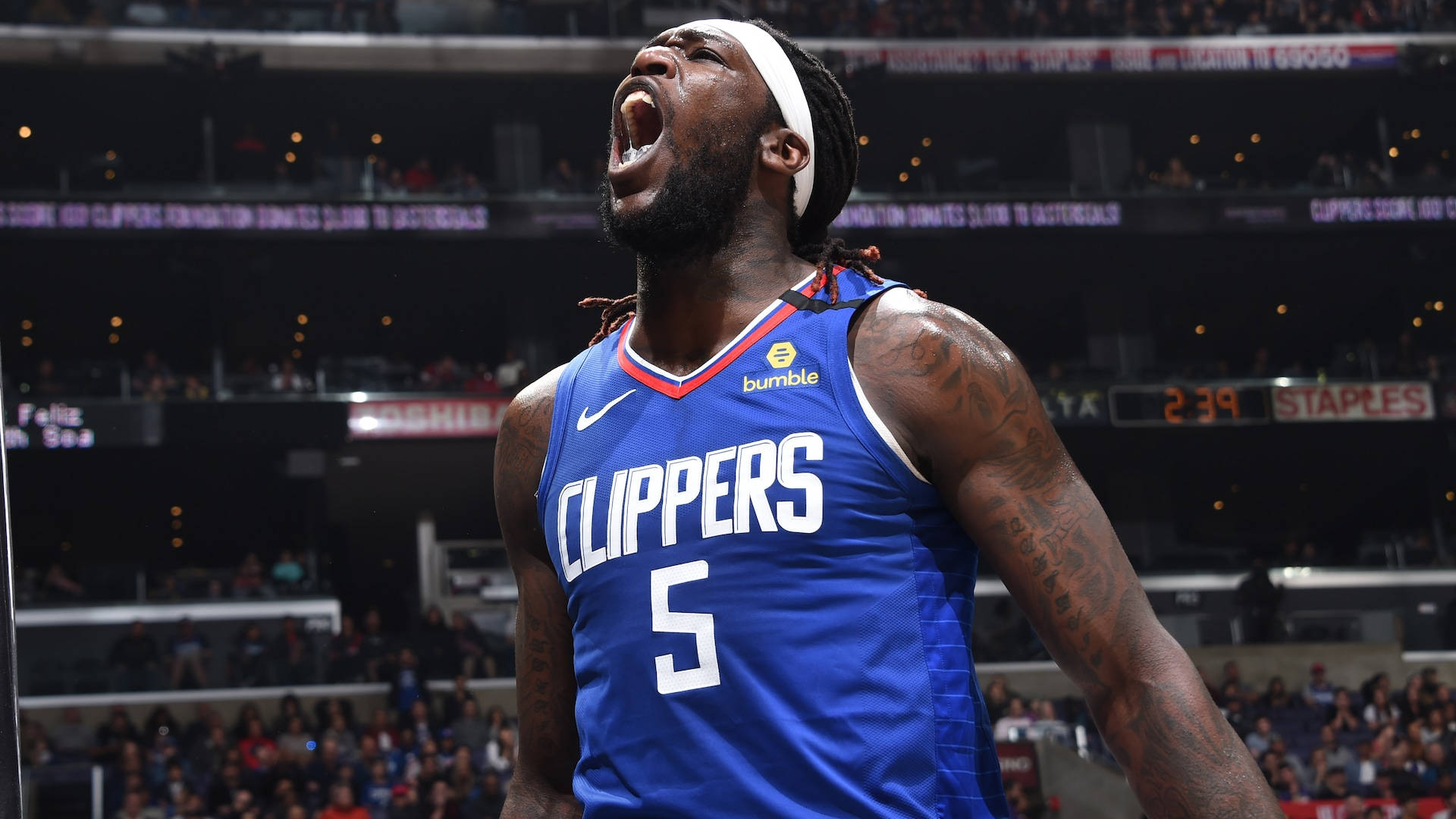 Clippers Montrezl Harrell Screaming On Court Wallpaper