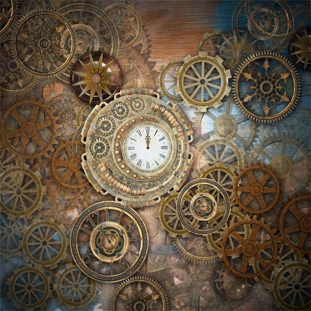 Clock And Gears Vintage Aesthetic Laptop Wallpaper